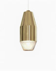 Polished brass modern pendant light on a white background by KDLN, available at Spacio in India.