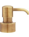 Brass soap dispenser on a white background