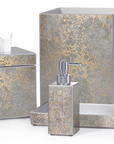 Natasha Bathroom accessory set with textured silver and gold design on a white background from Labrazel at Spacio retail store in Mumbai