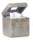 Natasha Glass Tissue Cover with openable lid from Labrazel on a white background at Spacio retail store in Mumbai