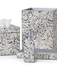 Bathroom accessory set with leaf pattern on a white background from Labrazel on a white background at Spacio retail store in Mumbai