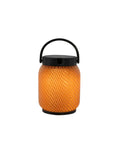Orange textured solar lantern with black handle on a white background by Les Jardins available at Spacio retail stores in Mumbai & Kolkata.