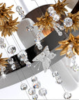 Decorative chandelier with gold star-shaped crystals and clear beads