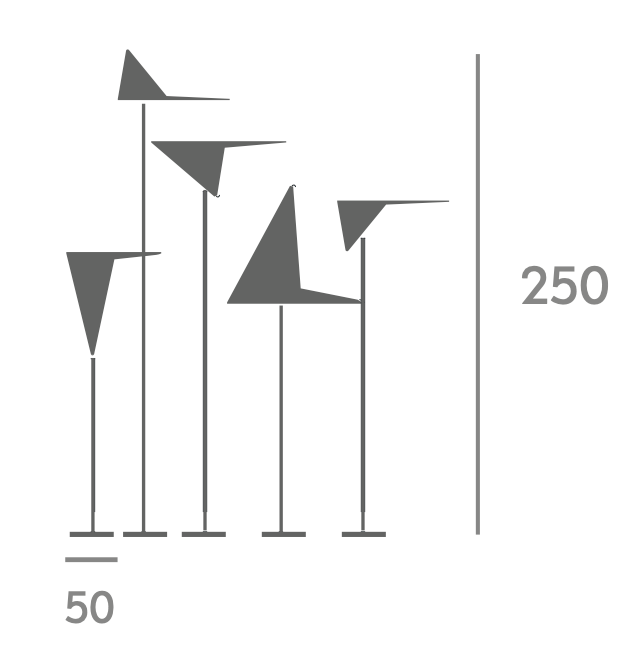 A diagram showing the height of a set of Madlab ML Animal Mood Birds (5pc set) floor lamps.