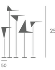 A diagram showing the height of a set of Madlab ML Animal Mood Birds (5pc set) floor lamps.