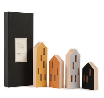 A set of ML City Opening Metallic Finish (4pc set) beech wood buildings in a box by Madlab.
