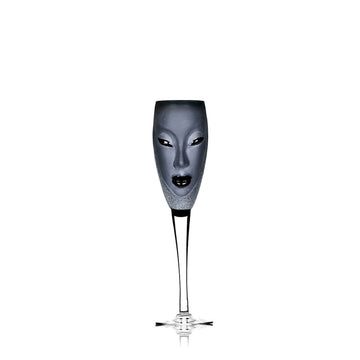 Maleras Crystal Champagne Glass Electra Black from Masque collection on a white back ground for modern interiors available at Spacio India from the Drink ware of Bar Accessories Collection.