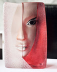 Maleras Crystal Mazzai Red Sculpture with Mats Jonasson photo on a white surface in modern interiors available at Spacio India from Sculpture and Art Objects Collection of Crystal Sculptures.