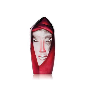 Maleras Crystal Batzeba Red Masq Sculpture on a white back ground for modern interiors available at Spacio India from Sculpture and Art Objects Collection of Crystal Sculptures.