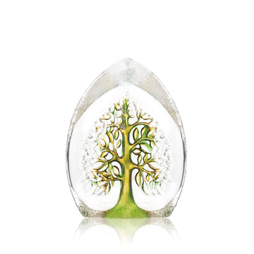 Maleras Crystal Sculpture Yggdrasil Green Yellow Large on a white back ground available at Spacio India from the Sculptures and Art Objects Collection.