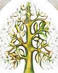 Close look of tree design of Maleras Crystal Sculpture Yggdrasil Green Yellow Large on a white back ground available at Spacio India from the Sculptures and Art Objects Collection.