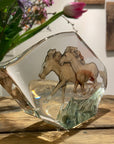 Maleras Small Brown Crystal Horses Glass Sculpture (Limited Edition), artistic presentation in a luxury decor setting, featuring the refined crystal detailing of galloping horses, exclusive from Maleras at Spacio India stores and online.
