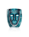 Front view of Maleras Ari Crystal Sculpture, limited-edition artwork crafted from cast crystal with distinctive painted motifs in deep teal, by international brand Maleras, available at Spacio India retail and online.