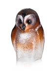Maleras Brown Crystal Owl Swedish Glass Art – handcrafted crystal owl sculpture, detailed side view, available at Spacio India retail stores and online.