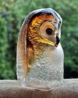 Side profile of Maleras Brown Crystal Owl Swedish Glass Art – premium crystal owl sculpture from international brand Maleras, offered exclusively at Spacio India retail stores and online.