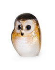 Angled side perspective of Maleras Small Crystal Brown Owl Swedish Glass Art, beautifully capturing the depth of colour and detailed crystal artistry, available online and at Spacio India retail stores.