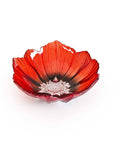 Angled side view of Maleras Small Crystal Poppy Bowl, highlighting the detailed sandblasted crystal texture in red and black tones, by Maleras at Spacio India.