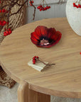Maleras Small Crystal Poppy Bowl elegantly placed on a modern wooden table with seasonal berries and decor, handcrafted by Maleras, available at Spacio India.