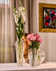 Set of 3 luxury crystal vases by Mario Cioni, available at Spacio retail stores in India.