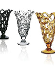 Three Mario Cioni Crystal Arabesque Vases Amber, showcasing exquisite crystal ware.