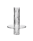 Clear cut crystal tall vase with a textured design on a white background