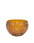 Amber crystal bowl with textured surface on a white background