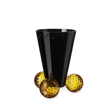 Mario Cioni Crystal Acrobat Black Vase with Amber Spheres by Tondo Doni on white back ground available at Spacio India for luxury home decor accessories collection of decorative Vases. 