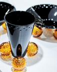 Mario Cioni Crystal Acrobat Black Vase with Amber Spheres by Tondo Doni with Acrobat Bowl & Centerpiece on a table available at Spacio India