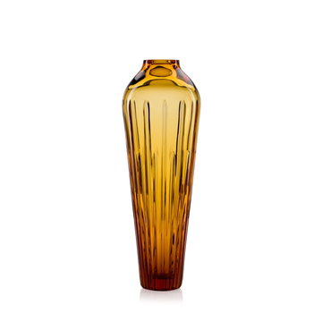 Mario Cioni Crystal Amphorae Lekytos Deep Amber Vase on a white back ground available at Spacio India for luxury home decor collection of decorative vases.