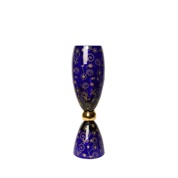 Mario Cioni Crystal Blue Small Vase with Gold Flowers on a white back ground available at Spacio India for luxury home decor accessories collection of Vases.