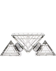 A Mario Cioni Pyramidion Crystal Centrepiece with a geometric pyramid-inspired design and square base, crafted from lead crystal for luxury interiors.