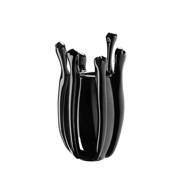 Mario Cioni Crystal Black Liquid Mood Vase by Tondo Doni on a white back ground available at Spacio India for luxury home decor collection of decorative Vases 