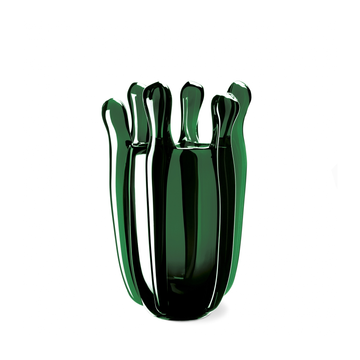 Mario Cioni Crystal Green Liquid Mood Vase by Tondo Doni on a white back ground available at Spacio India for luxury home decor accessories collection of decorative Vases. 