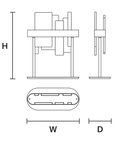 Technical drawing of wall sconce with dimensions labeled H, W, and D.