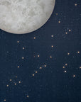 Meystyle Moon Illusions of Entropy LED & Crystal Wallpaper featuring a glowing moon and twinkling stars against a dark blue background, available at Spacio India retail stores and online.