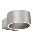 Silver wall-mounted rechargeable light fixture on a white background