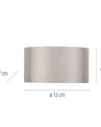 Gray lampshade with dimensions labeled on a white background