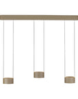 Modern pendant light fixture with three hanging cylindrical shades on a white background with height adjustable feature
