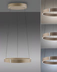 Collage of a modern pendant light fixture on a gray background with different colour temperatures