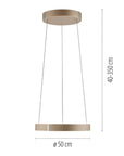 Pendant light with dimensions on a white background