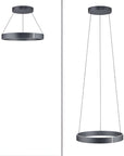 2 height positions of a kinetic pendant light on a white background