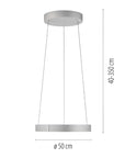 Pendant Kinetic light with dimensions on a white background