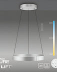 Neuhaus Pure e-Lift pendant light with color temperature scale on a gray background
