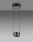 Modern black pendant light fixture on a gray background
