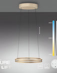 Ceiling kinetci light fixture with control panel on a gray background