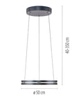 Kinetic Pendant light with dimensions on a white background