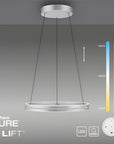 Neuhaus Pure e-Lift pendant light with color temperature scale on a gray background