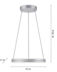 Kinetic Pendant light with dimensions on a white background