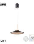 Pendant light with e-LIFT technology on a white background, featuring the Neuhaus PURE brand.