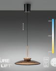 Modern pendant light with color temperature scale on a gray background